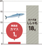 グラフ：舞鶴産カマス1g、カナダ産ししゃも18g